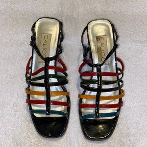 Calico rainbow colored strappy heels vintage